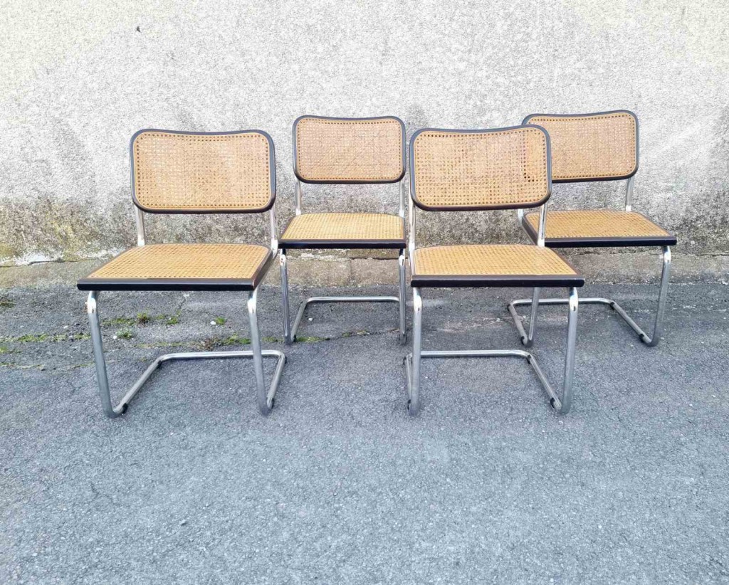 Set of 4 Bauhaus Cesca Chairs Designed by Marcel Breuer, Italy 70s